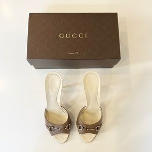 Gucci Incrociato Soft Leather  -  Horsebit Stiletto high heel Mules
